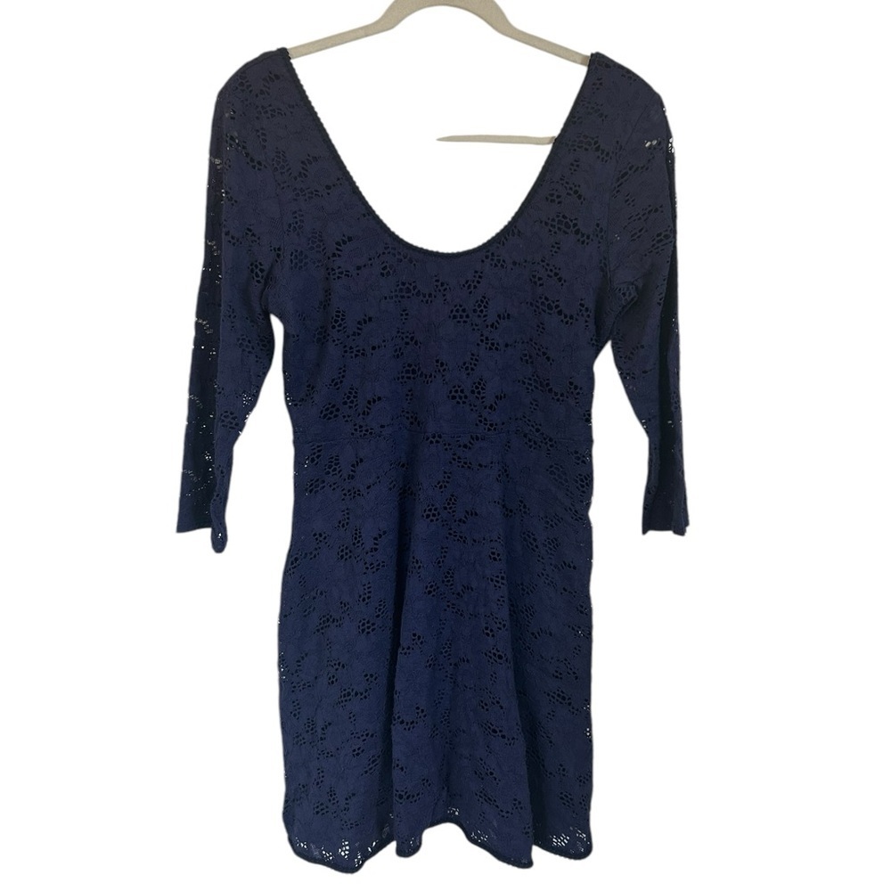 Revolve Free People Navy Katya 3/4 Sleeve Lace Overlay Minidress Womens Sz Med - Picture 5 of 11